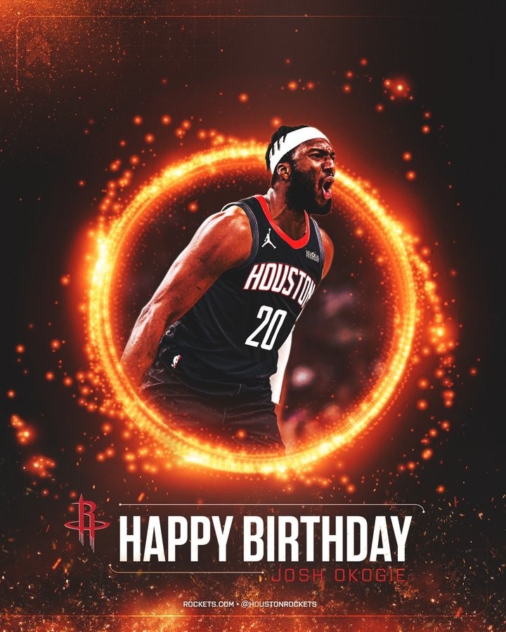 九游体育-火箭队官方推特发布新援约什-奥科吉27岁生日贺图，锋线悍将迎来职业生涯新篇章
